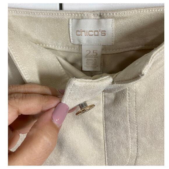 Chico's Pull Up Mid Rise Pants Suede Knit Pants Cream Stretch Size 2.5 US Large - Picture 3 of 9